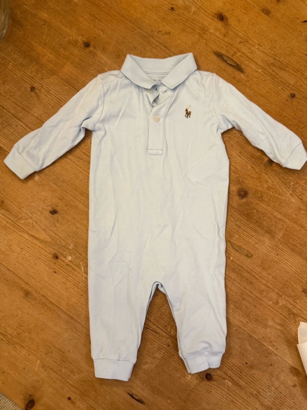 Ralph Lauren Light Blue Polo Collar Baby One-Piece